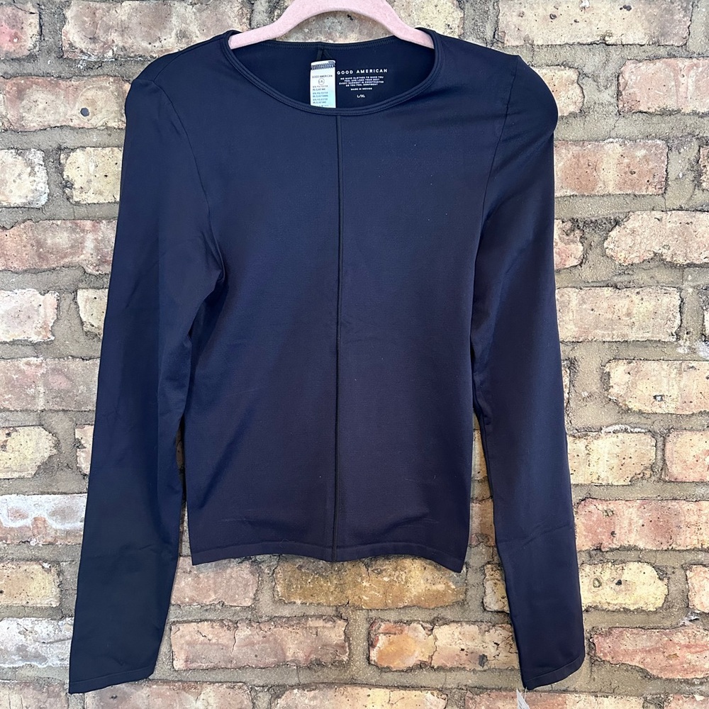 Good American Black Long Sleeve Crewneck Top